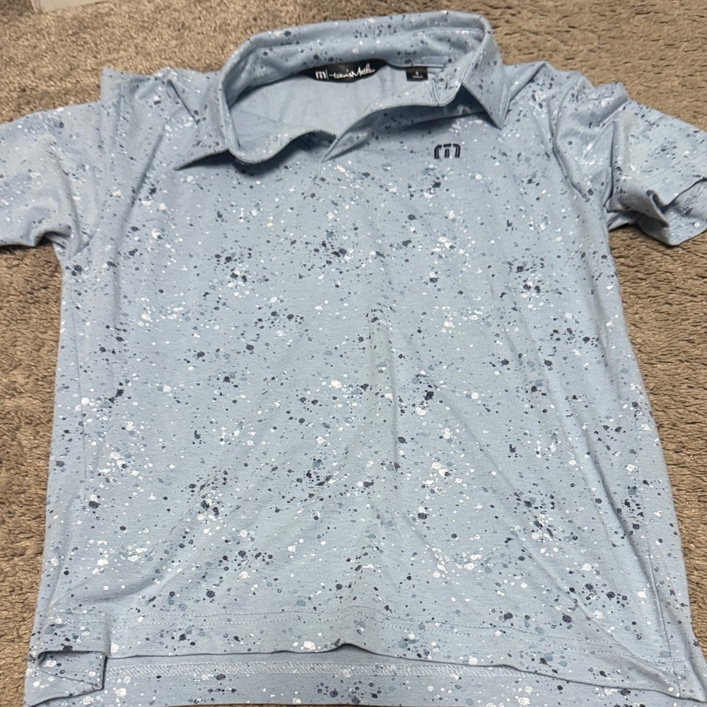 Travis Mathew Blue Speckled Kids Polo - size small